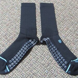 Tall Order Black Non-Slip Athletic Crew Socks with Blue Accents, New